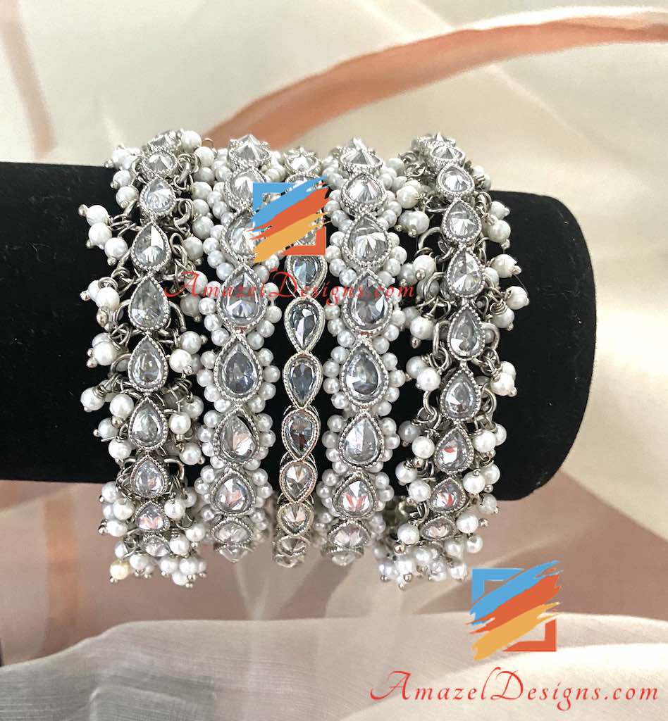 Statement Polki Kada Silver Bangle Set