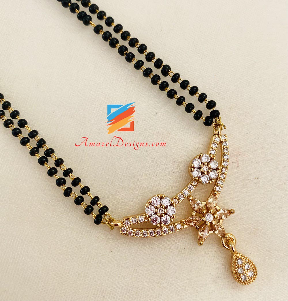 Stones And Polki Double Chain Mangal Sutar