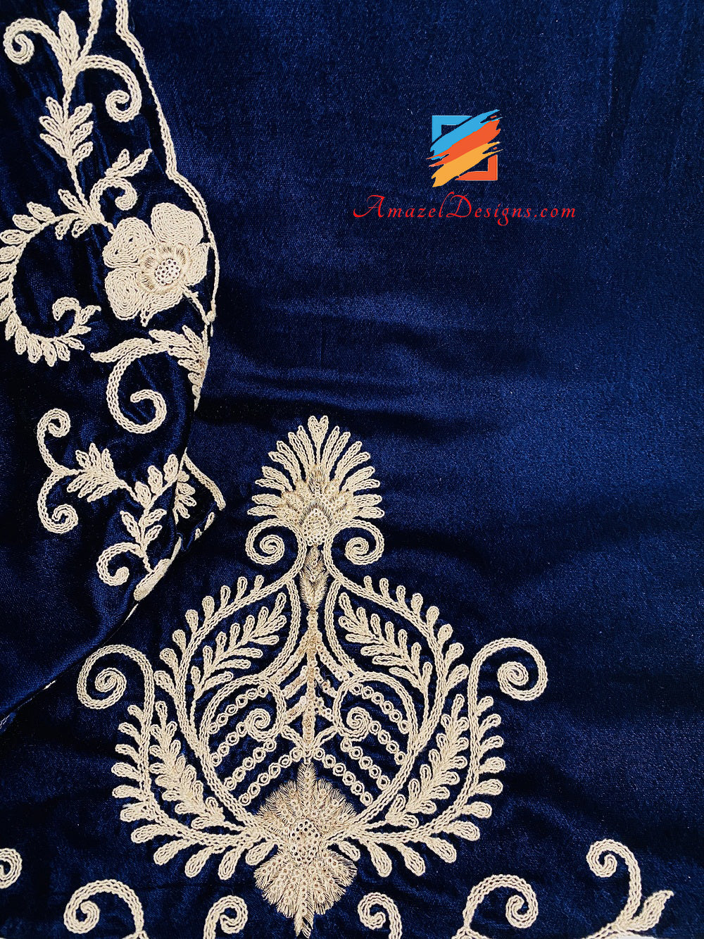 Tilla Sippi Sitara Cut Work Scialle in Velluto Blu Navy Blu Scuro