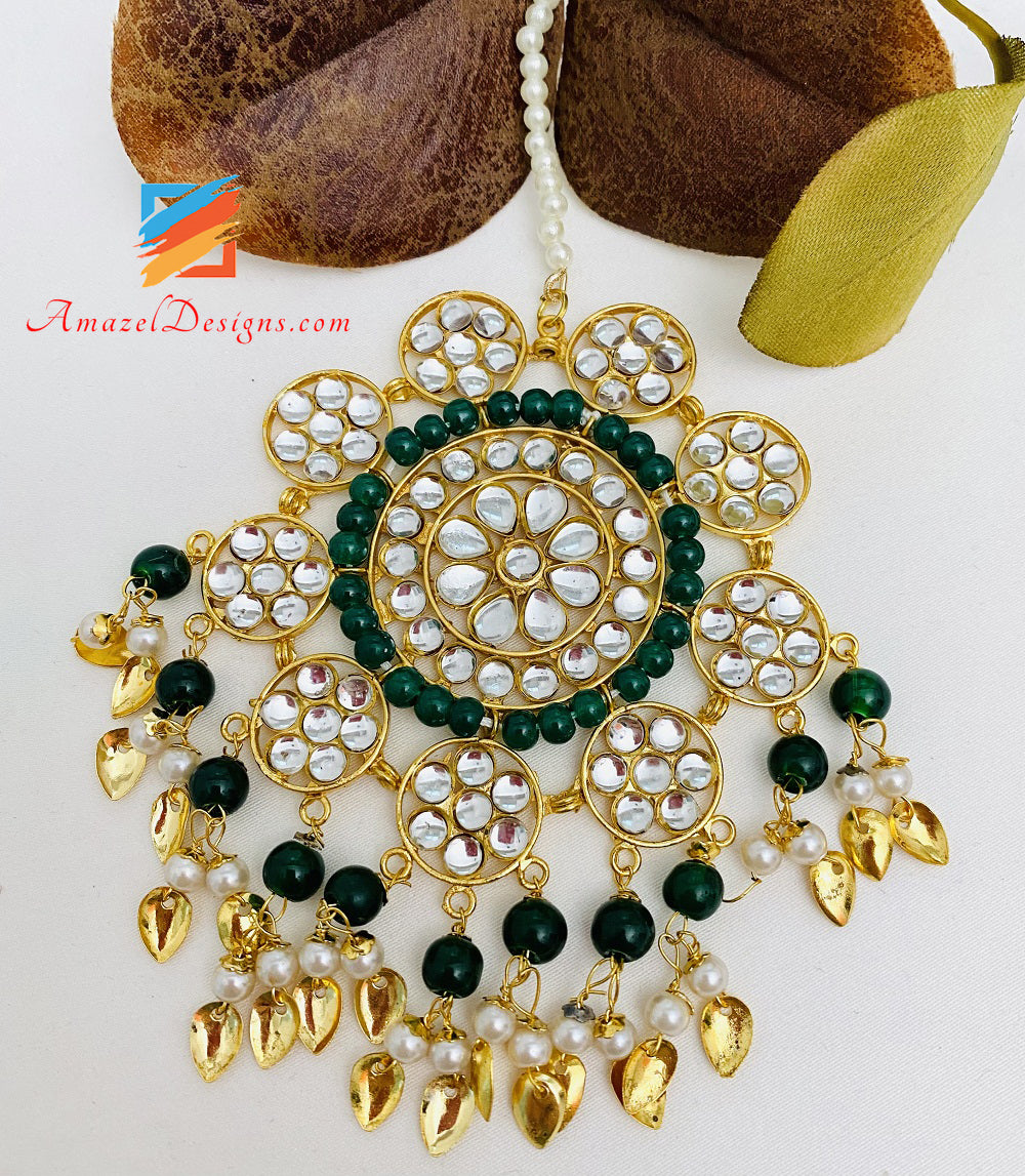 Traditional Lightweight Green Pipal Patti Jhumka with Oversized Tikka