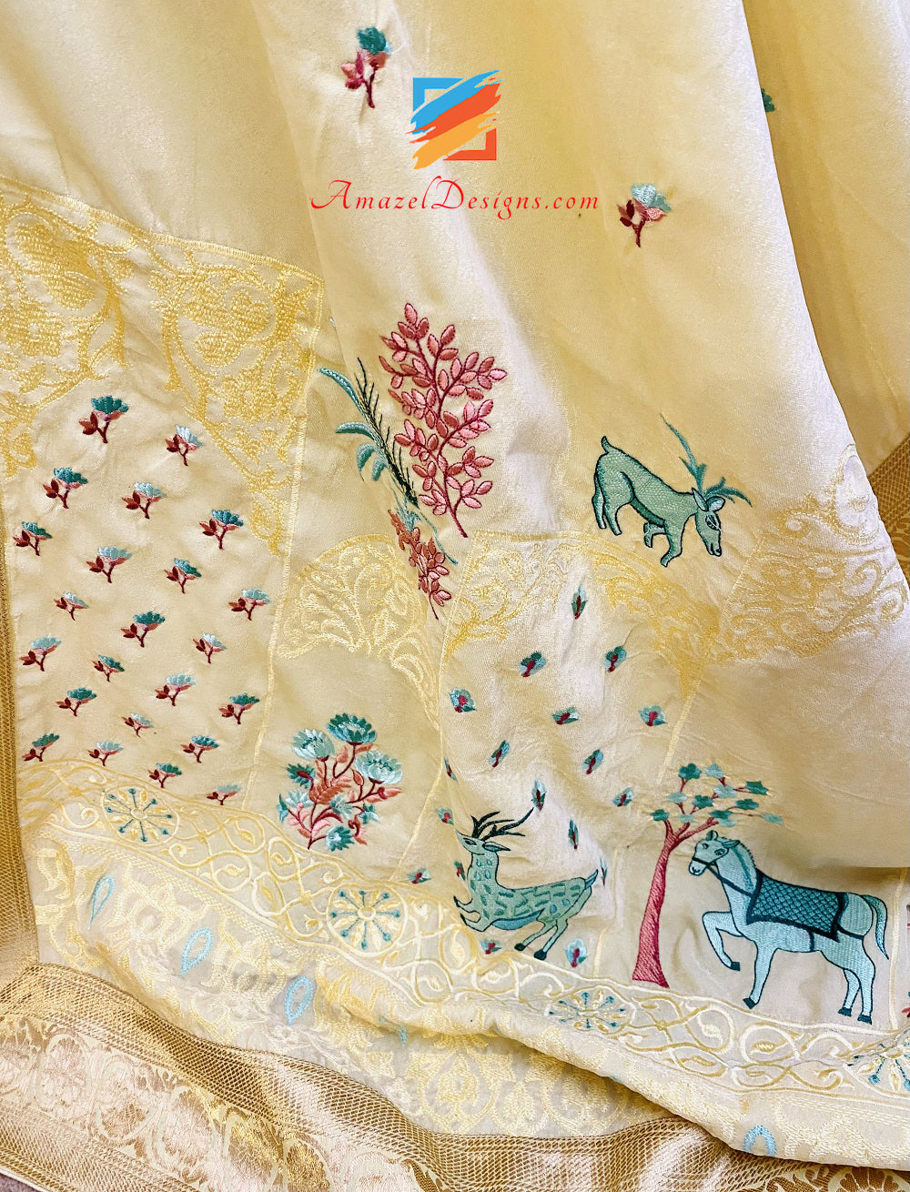 Traditional Touch Lemon 🍋 Yellow Brocade Border Velvet Shawl