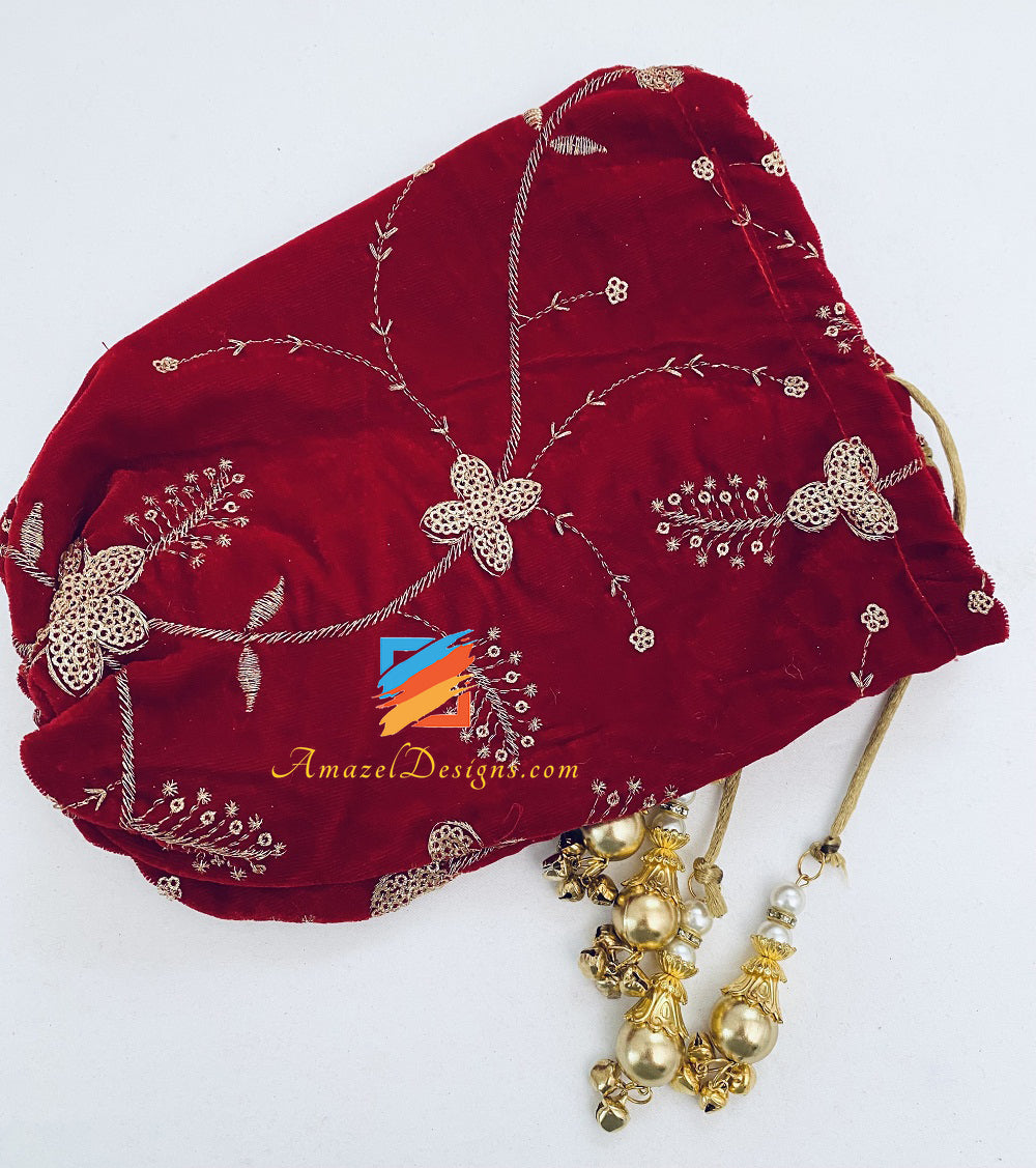 Velvet Blood Red Golden Work Choora Cover – Amazel Designs
