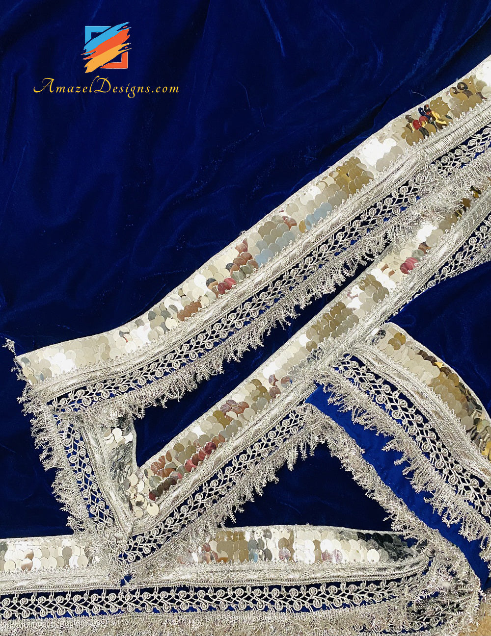 Velluto Blu Scialle Argento Sitara Kirna Vala Gotta Pizzo
