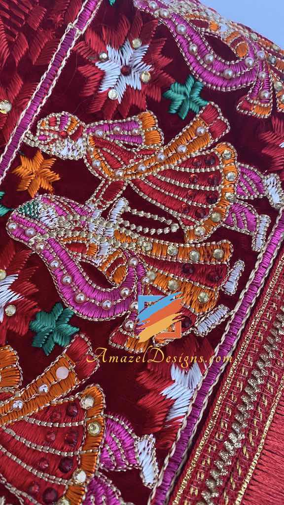 Mutyara Velvet Fulkari Red Four Side Heavy Work with Latkan