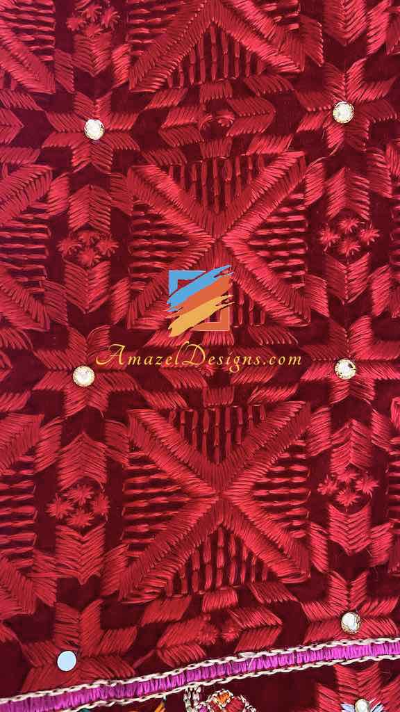 Mutyara Velvet Fulkari Red Four Side Heavy Work with Latkan