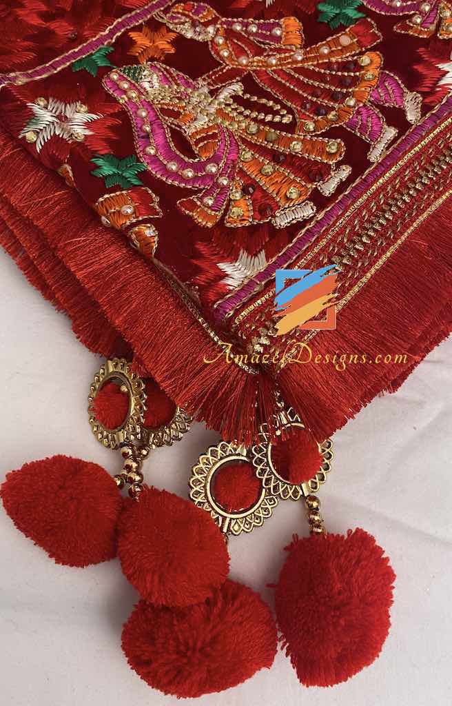 Mutyara Velvet Fulkari Red Four Side Heavy Work with Latkan
