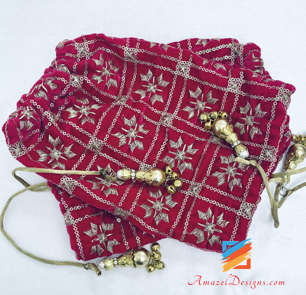 Velvet Hot Pink (Magenta) Golden Tilla Work Churra Cover mit Latkan