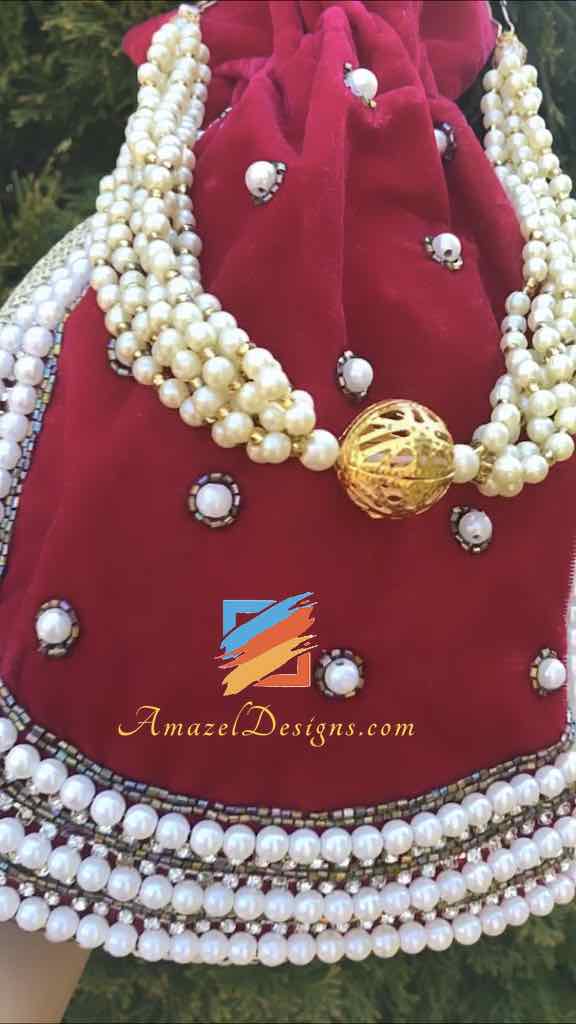 Velvet Magenta Hot Pink Swarovski Pearl Potli