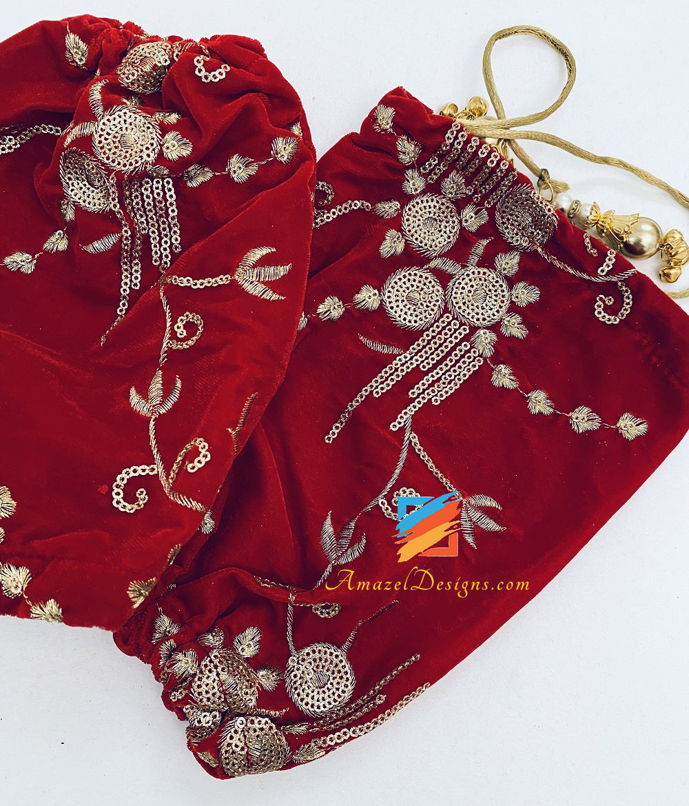 Velvet Red Tilla Work Choora Cover