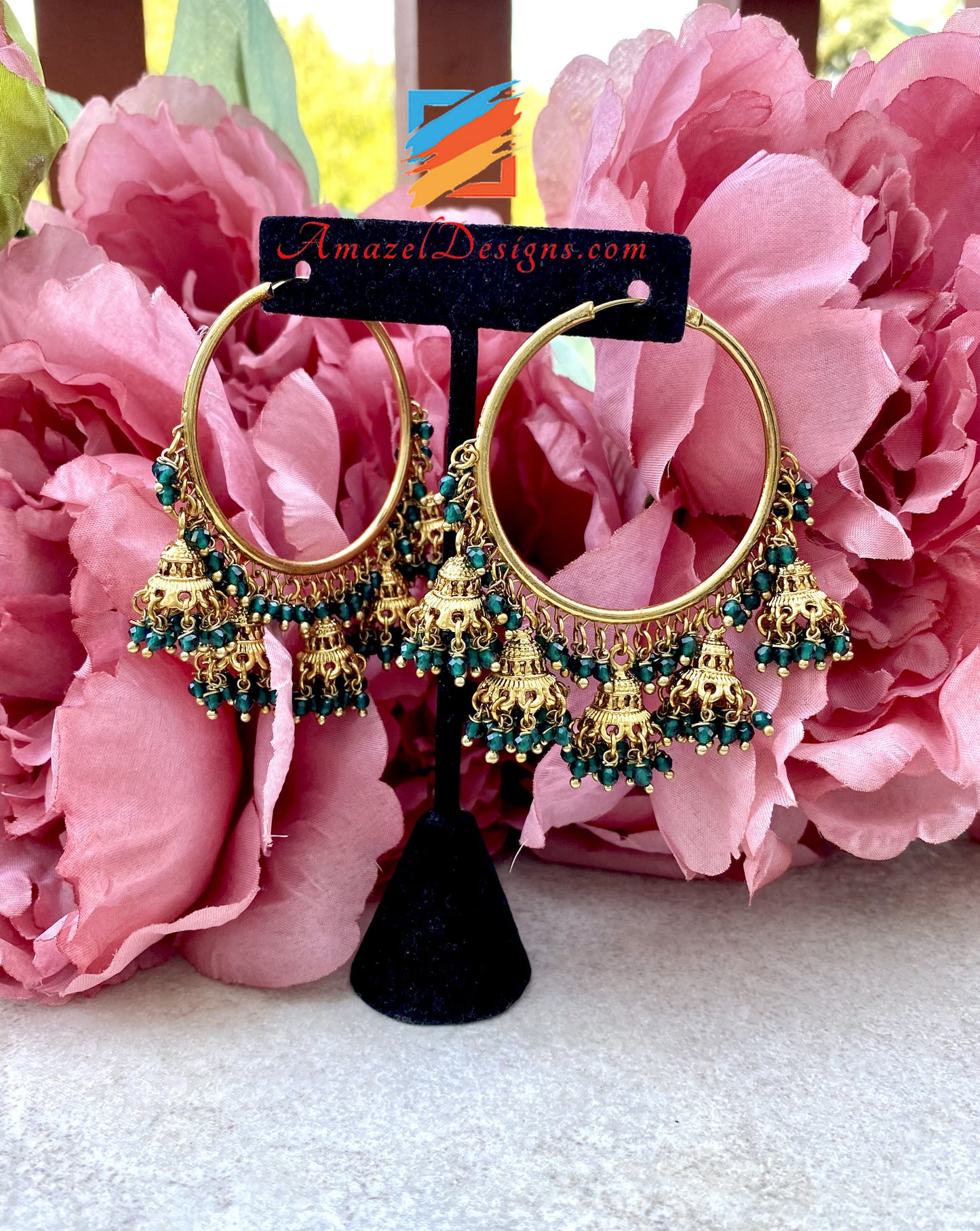 Waliyaan with Green Bunches of Beads and Jhumkis