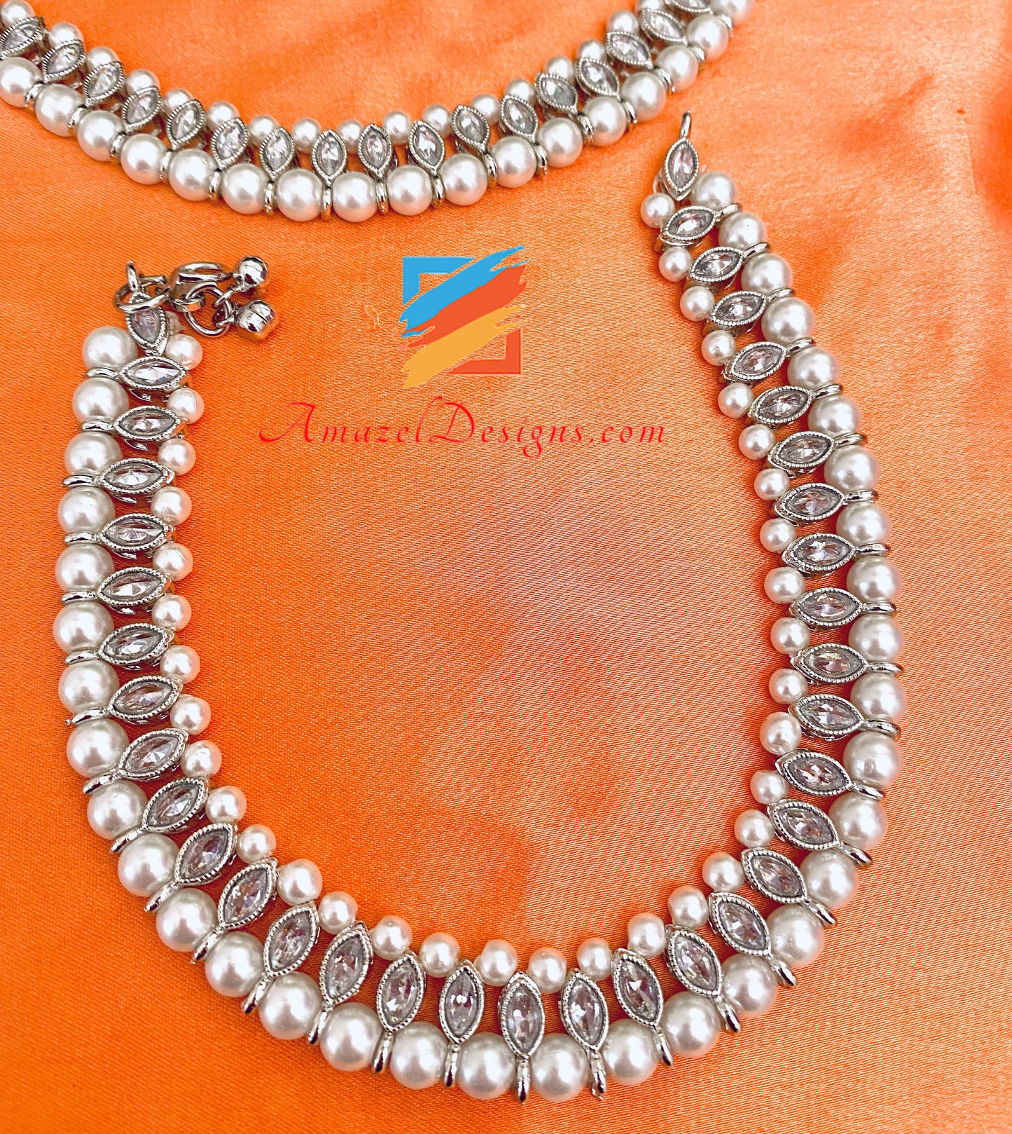 White Beads Silver Polki Payal