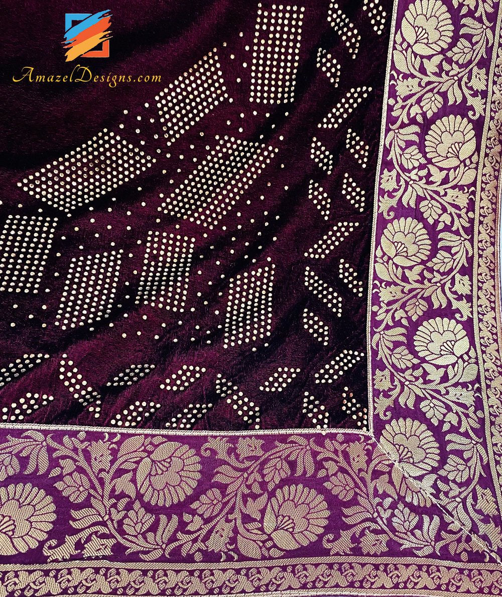 Wine Colour Kundan Velvet Shawl