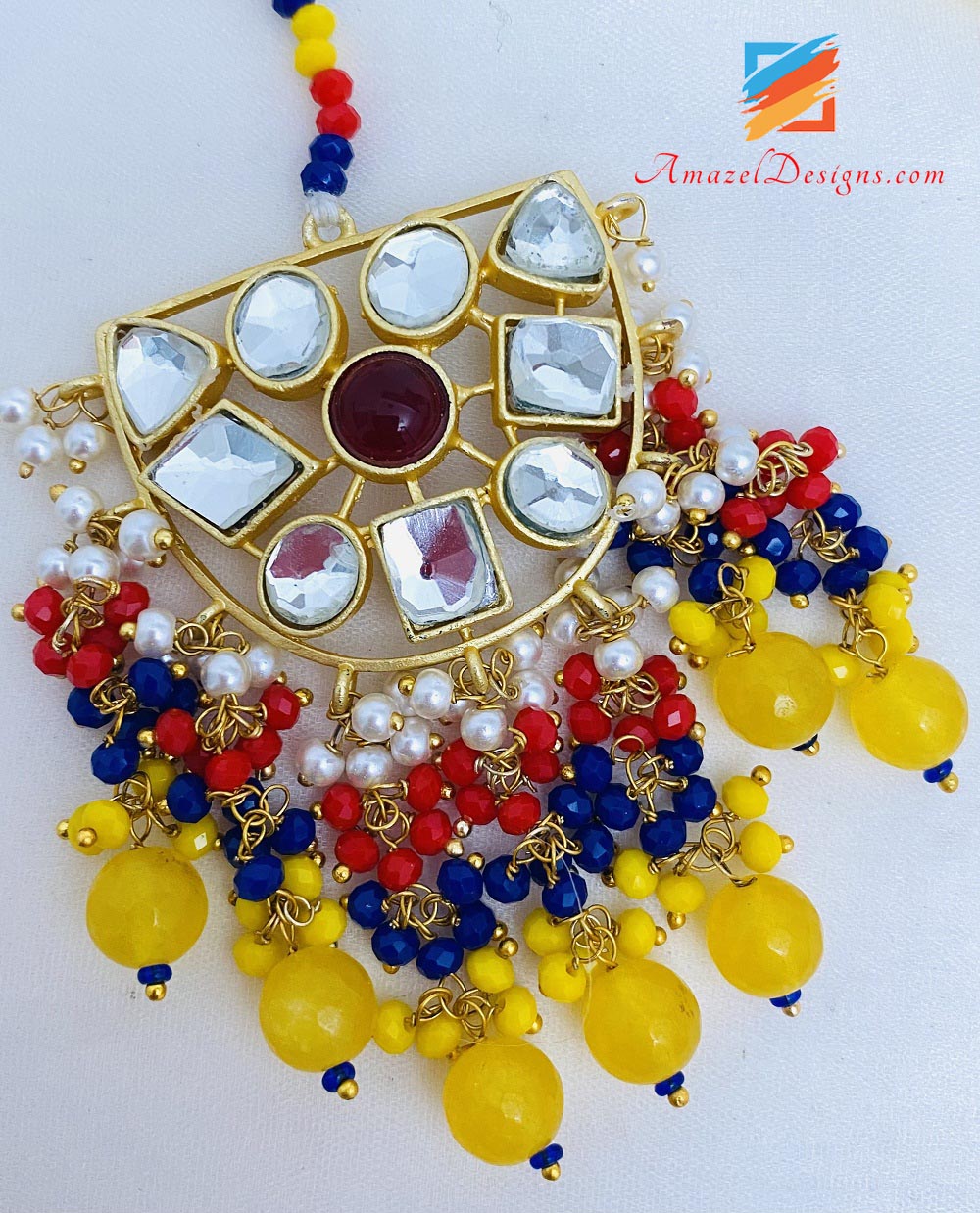 Yellow Kundan Lightweight Earrings Tikka Set