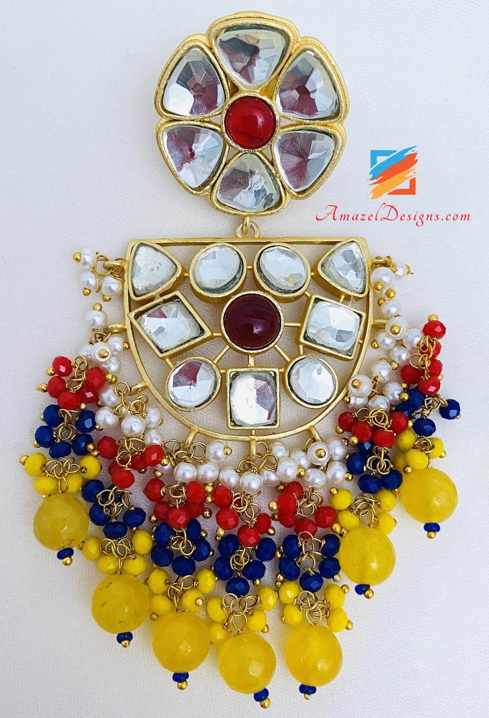 Yellow Kundan Lightweight Earrings Tikka Set