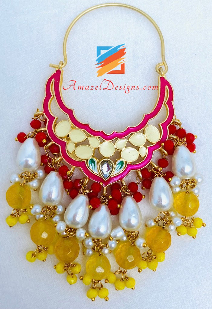 Yellow Lightweight Meenakari Hand painted Waliyaan Tikka Set