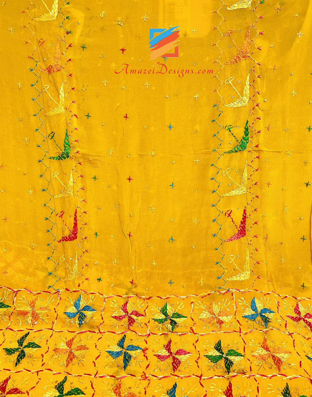 Gelbe Phulkari Chakri Sippi Spitze