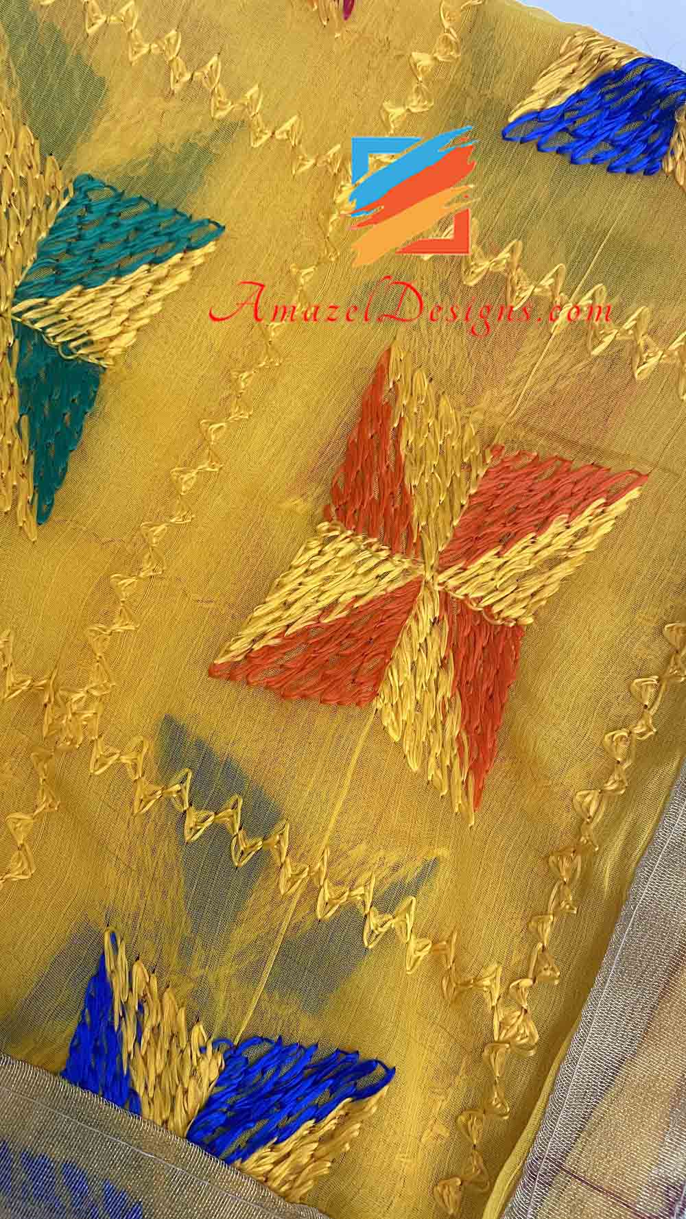 Gelber Phulkari mit Gewebespitze