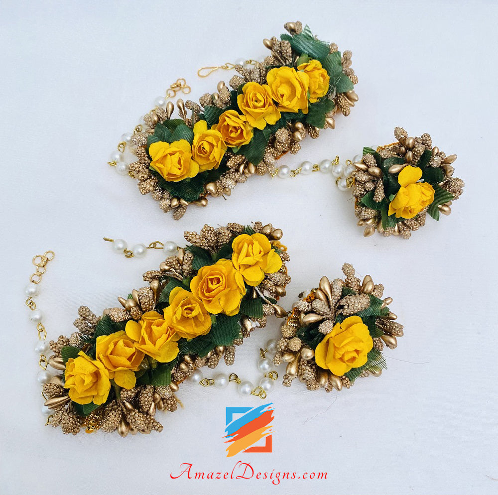Yellow And Copper Necklace Earrings Tikka And Hand Pieces