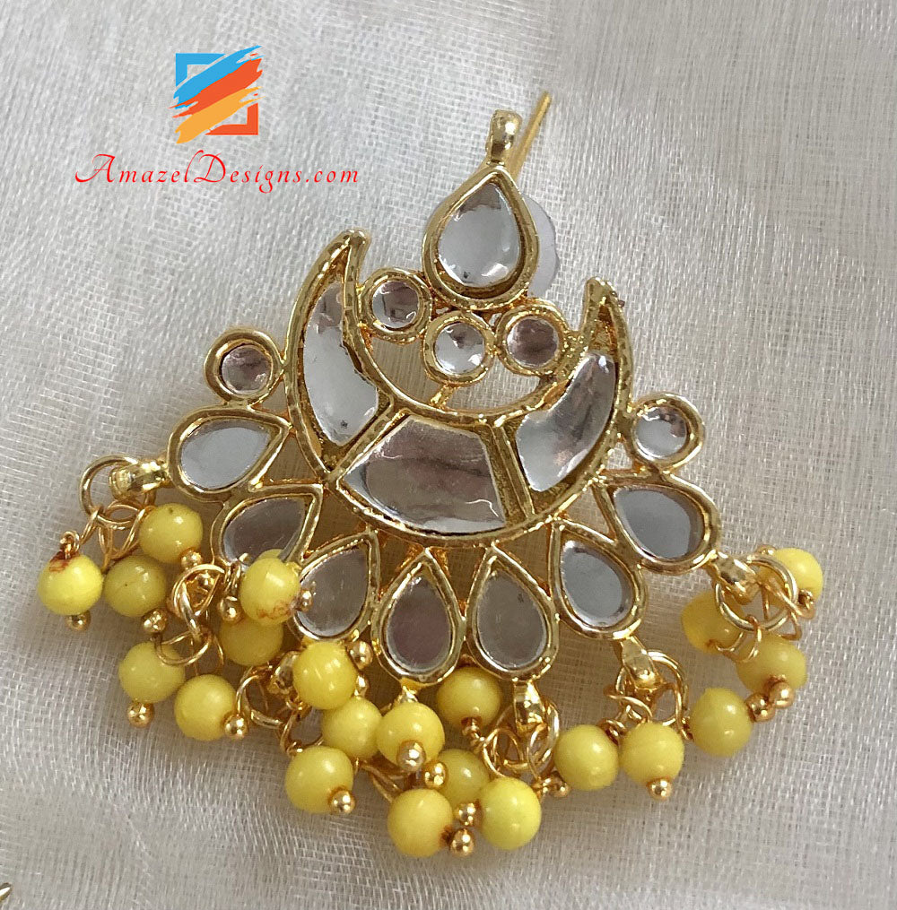 Multiple Colours - Pearls Sheesha Tikka And Studs Set