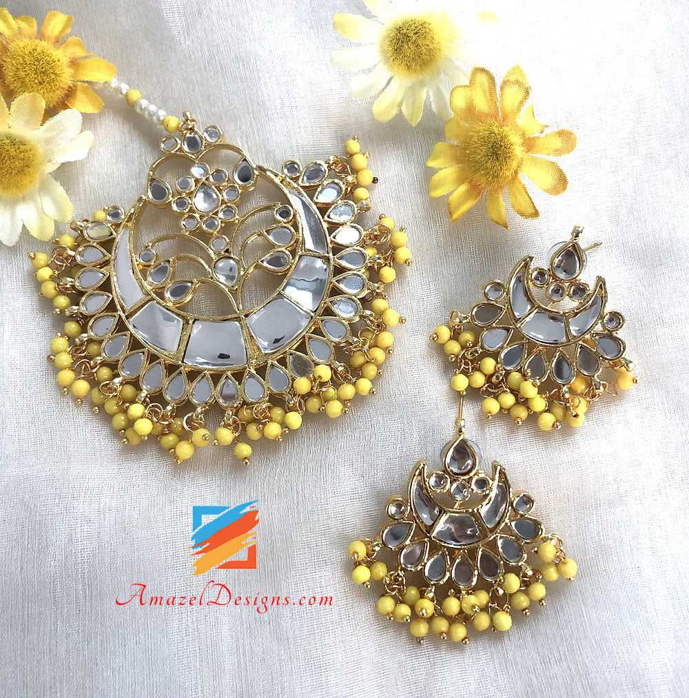 Multiple Colours - Pearls Sheesha Tikka And Studs Set