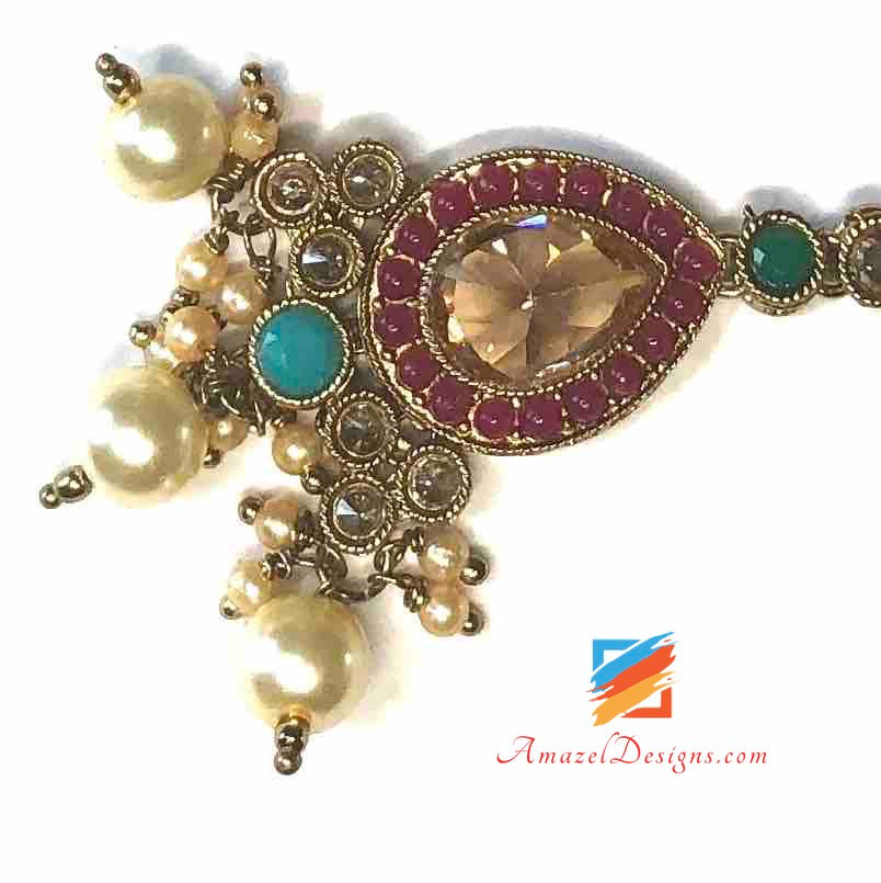 Multicoloured Polki Necklace Earrings Tikka Set