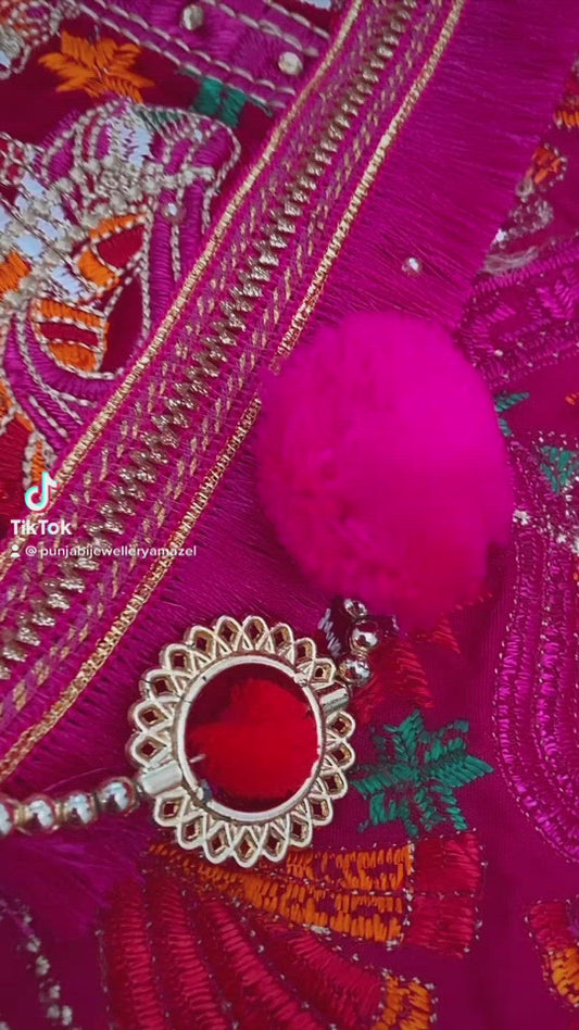 Hot Pink (Magenta) Velvet Mutyaraan Four Sided Border Fulkari