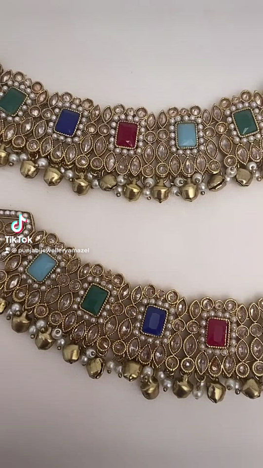Polki Anklets With Bells And White Beads