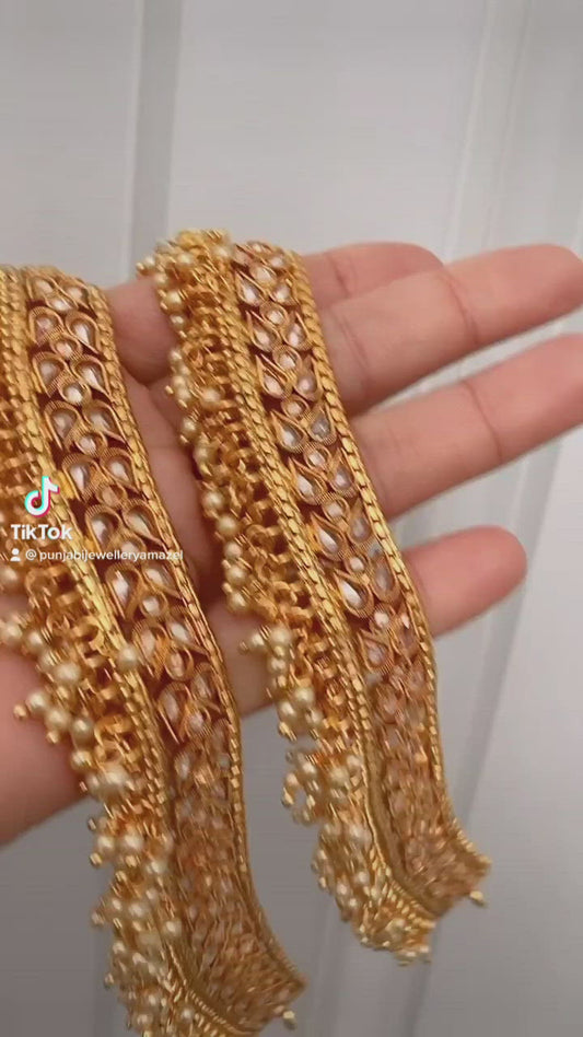 High Quality Polki Golden Jhanjar Bunches of Small Beads