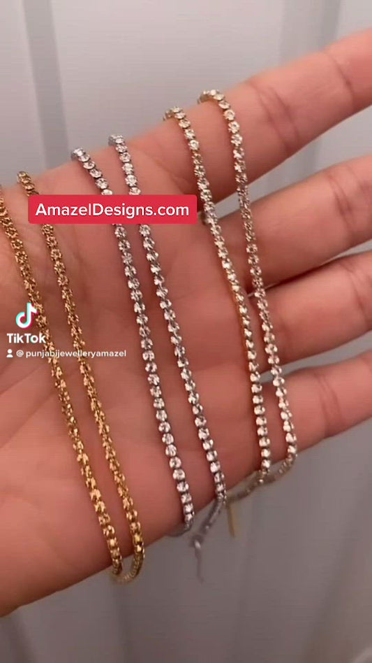 Golden Anklets with White Stone