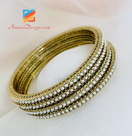 3D Bangles With White Beads