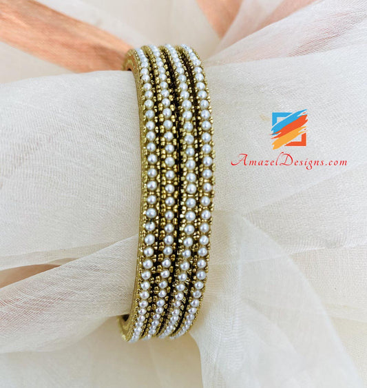 3D Bangles With White Beads