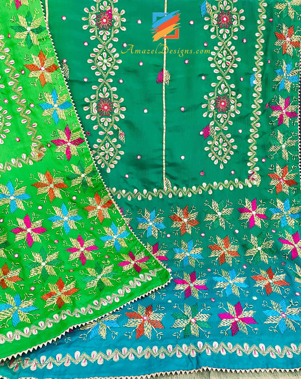 Bottle Green Mirror Dupatta with Heavy Gotta Patti main image 0