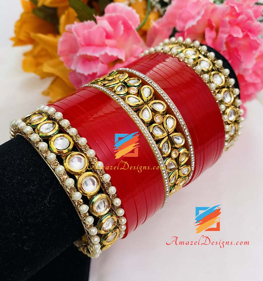 3D Pearl Kundan Statement Kadas Chura