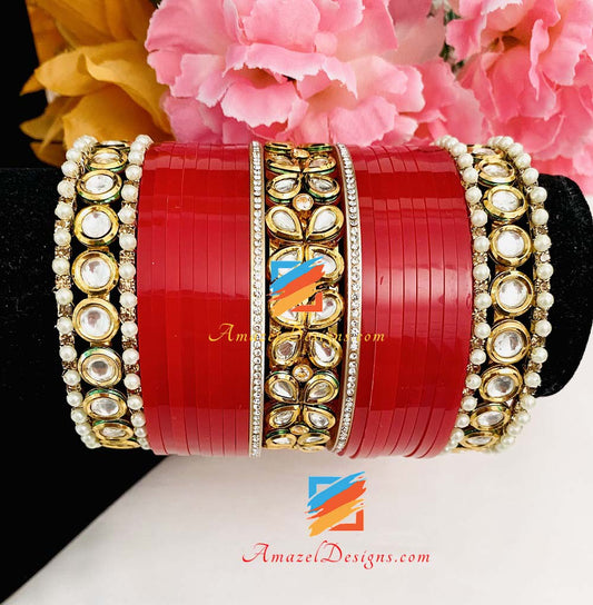 3D Pearl Kundan Statement Kadas Chura