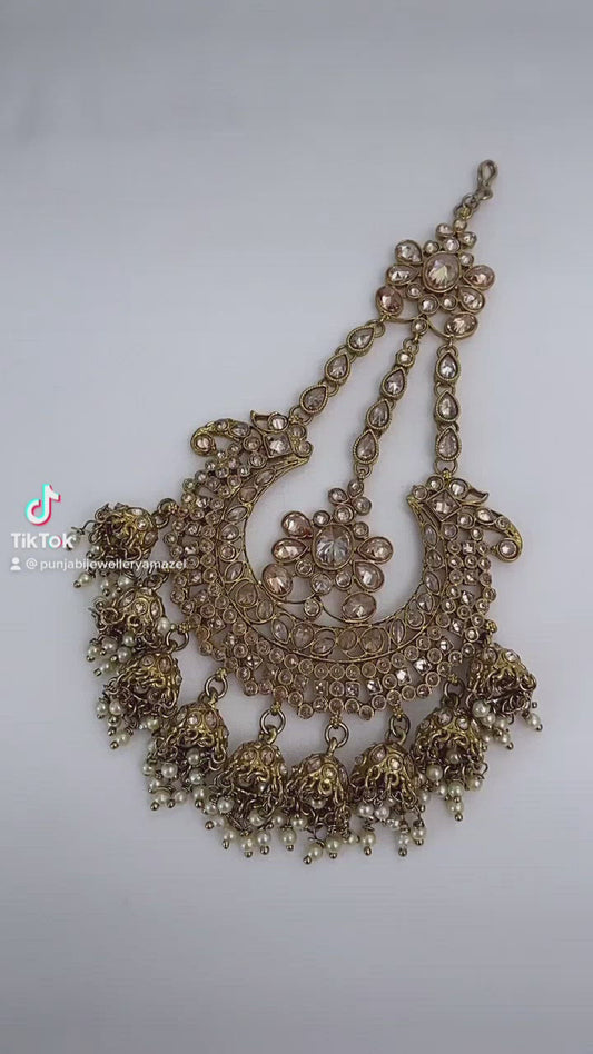 Champagne Polki Pasa with Small Hanging Jhumkis