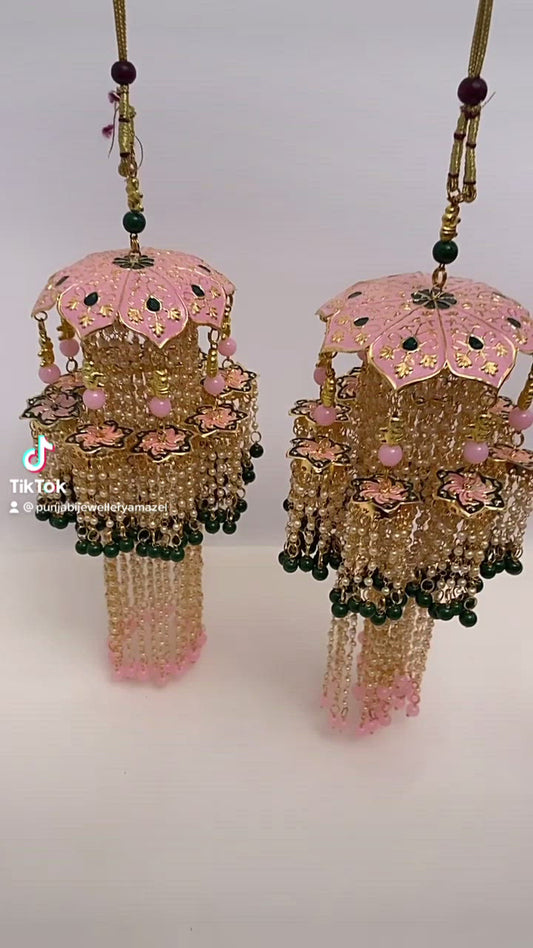 Pink and Green Meenakari Hand Painted Kaleere