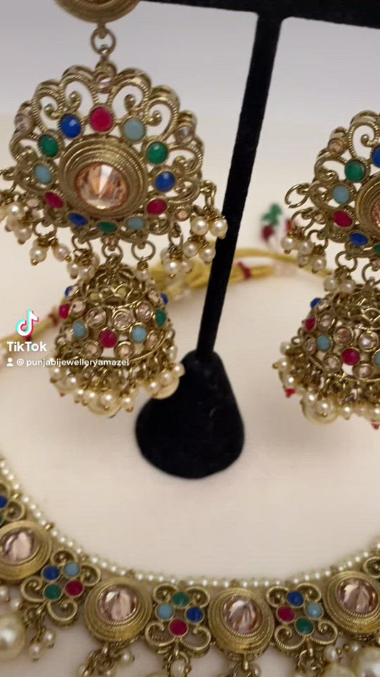 Champagne Polki Necklace Earrings Tikka Set