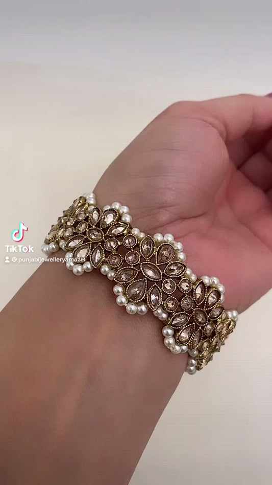 Polki Kadas With White Beads