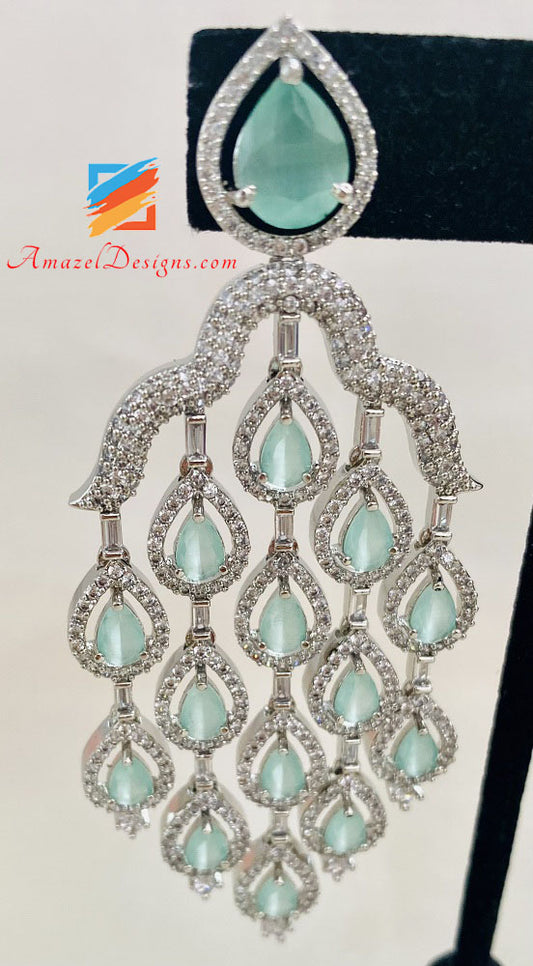 American Diamond AD Mint And Silver Earrings