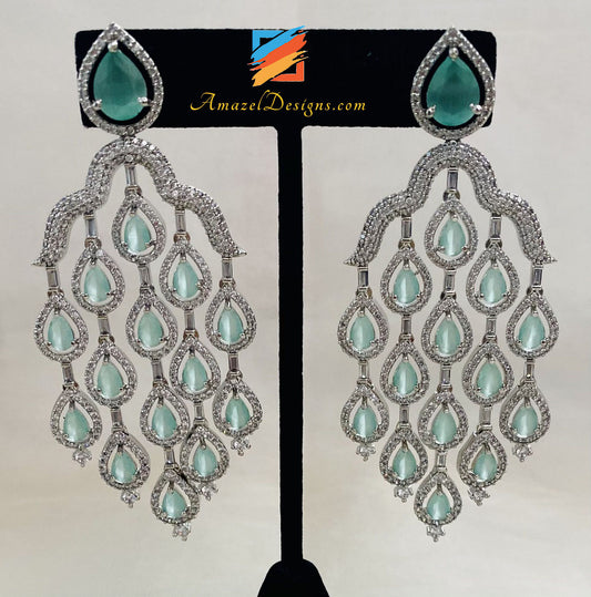 American Diamond AD Mint And Silver Earrings
