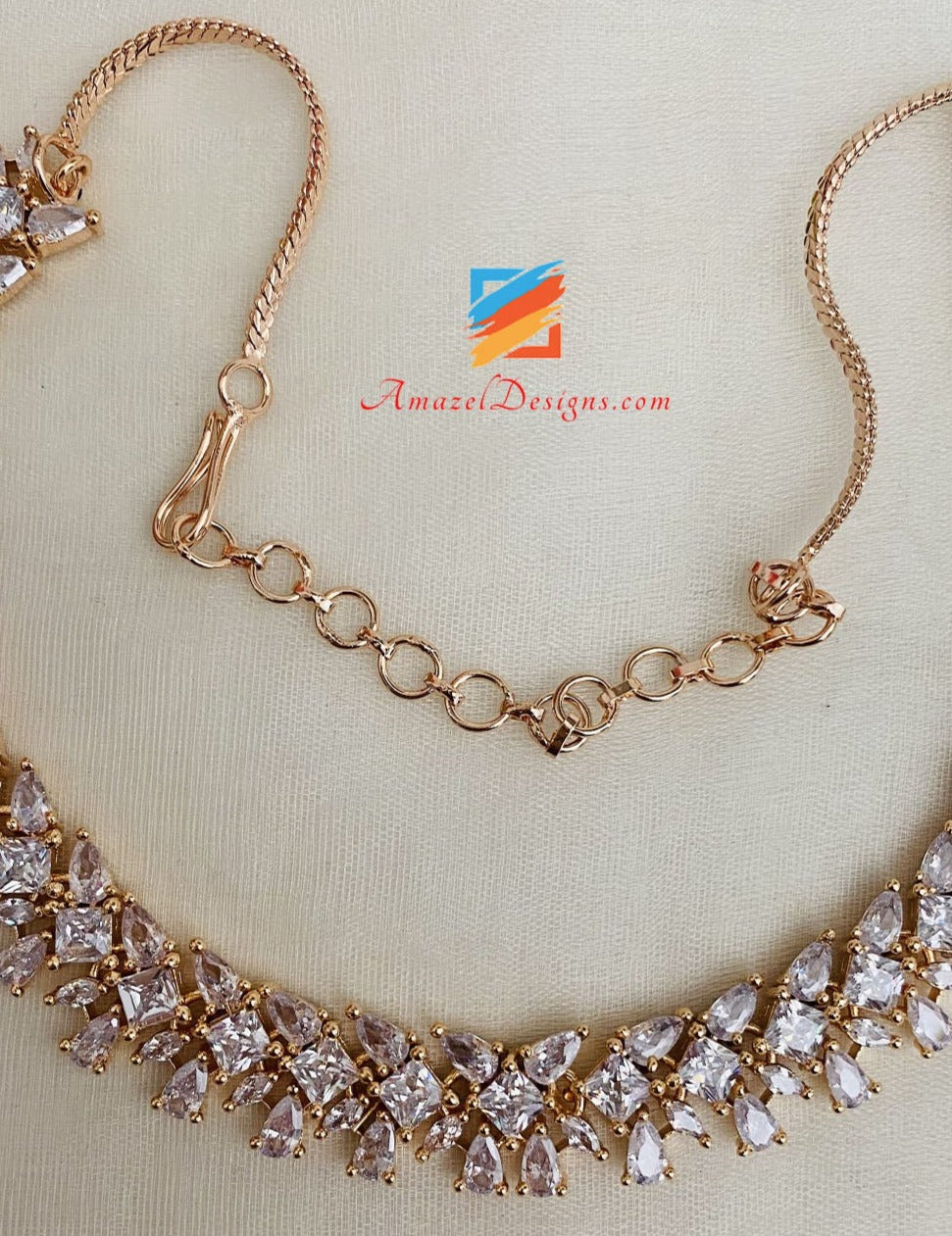 American Diamond Rose Gold Single Line Necklace
