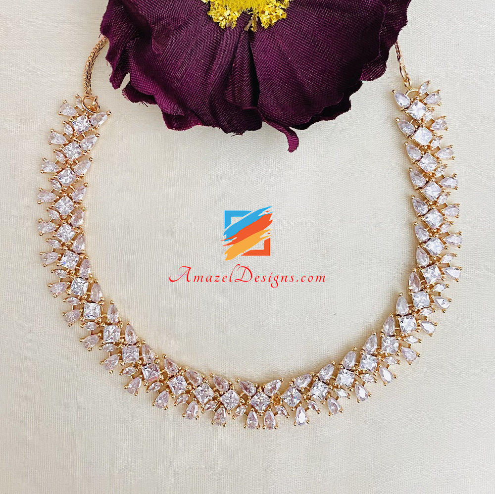 American Diamond Rose Gold Single Line Necklace