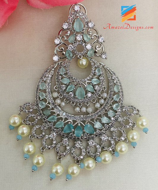 American Diamond AD Silver Mint with Pearls Earrings