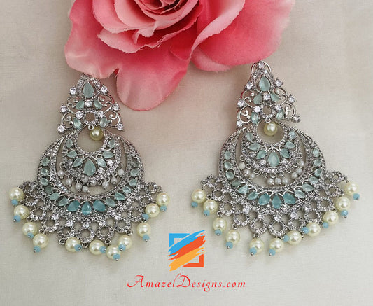 American Diamond AD Silver Mint con orecchini di perle 