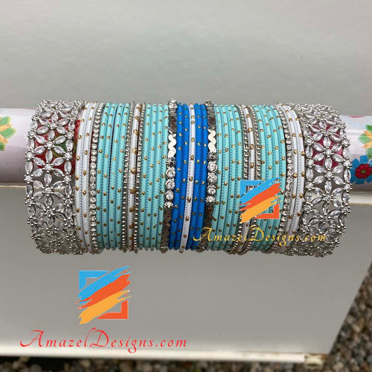 American Diamond AD Blue Bangle Set