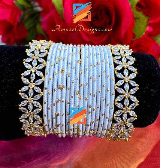 American Diamond AD Kada White Metal Bangles Set