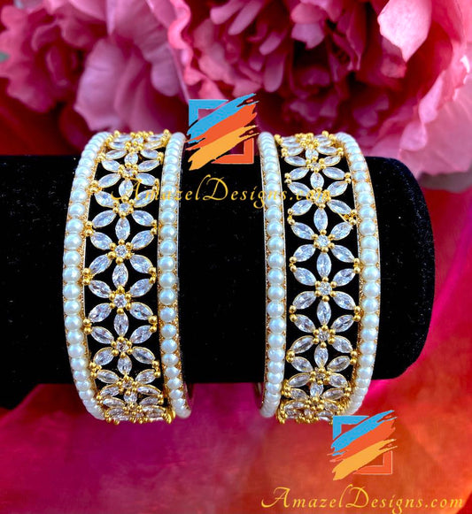 American Diamond AD White Beads Kada Set