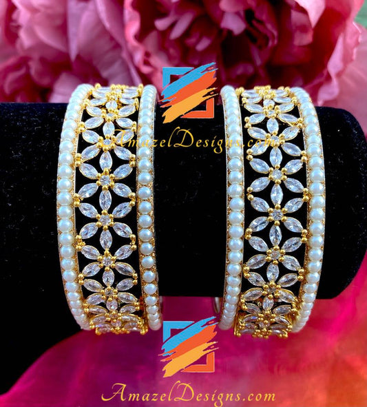 American Diamond AD White Beads Kada Set