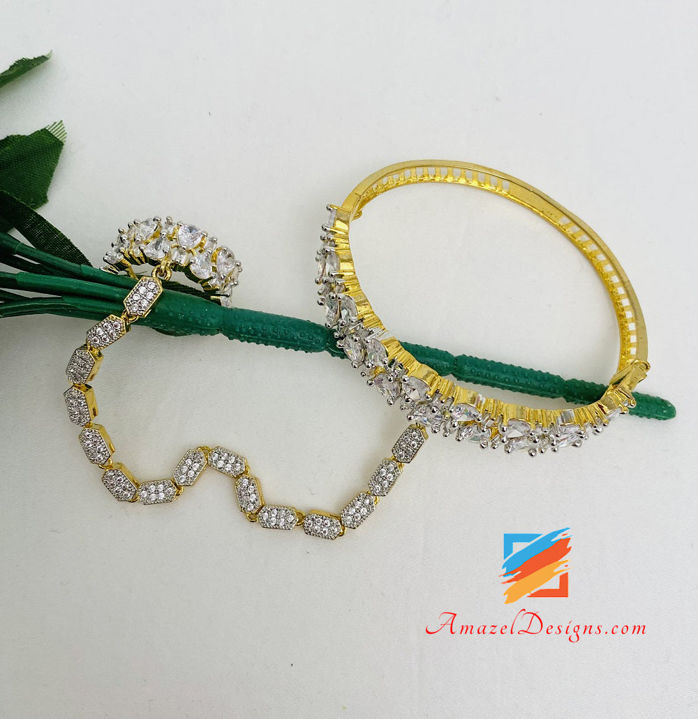 American Diamond Golden Silver Ring Bracelet, Openable