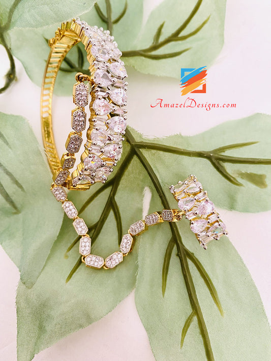American Diamond Golden Silver Ring-Armband, zu öffnen
